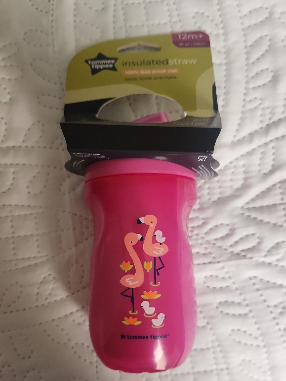 Pink Insulated Straw Cup with Flamingo Design